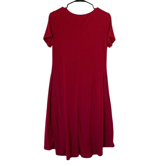 MISSKY Red Dresses for Women Short Sleeve Pocket Midi Swing Casual Summer Dress - Picture 3 of 9